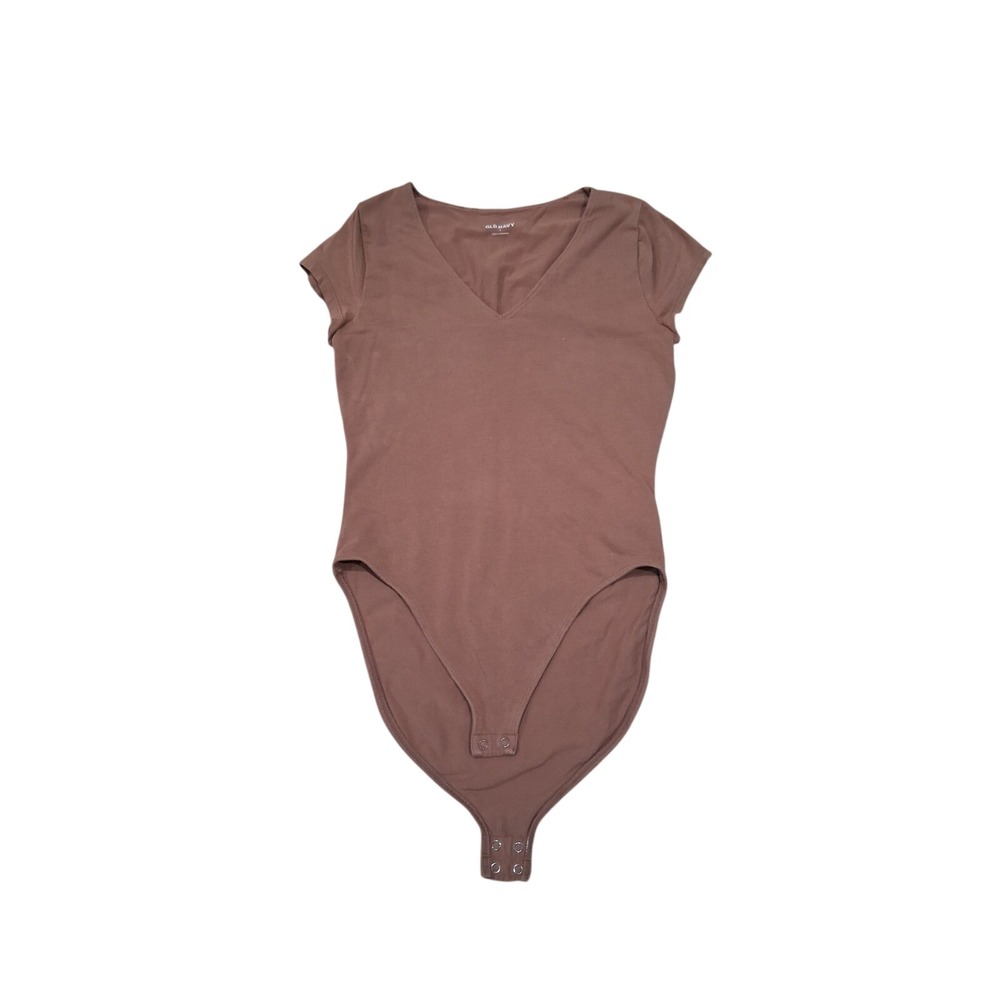 Old Navy Womens V-Neck Short Sleeve Bodysuit Mauve Brown Size Small Snap Closure